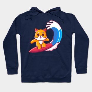 Cute shiba inu surfing summer vacation Hoodie